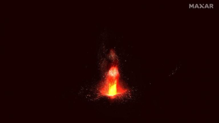 La Palma volcano eruption’s infernal beauty visible from space
